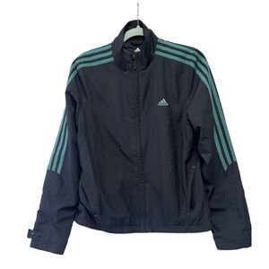 Adidas Size Small Medium Black/Green 3 Stripe Sleeve Tricot Track Jacket